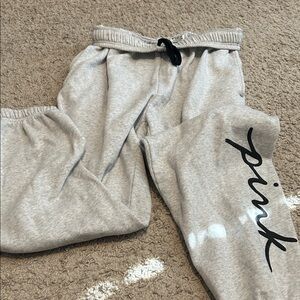 PINK Victoria's Secret Light Gray Joggers with Black Script